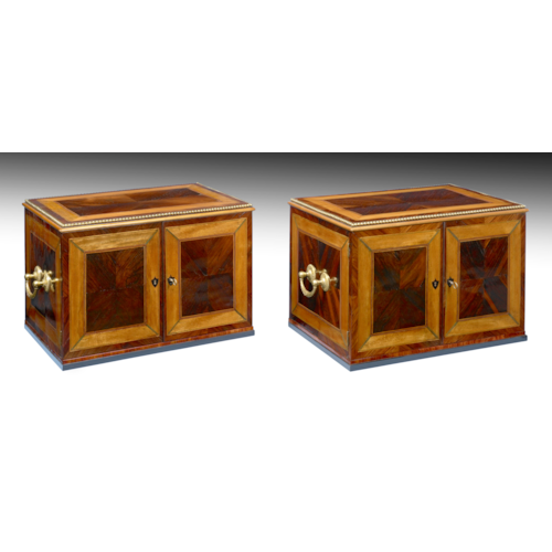 A Pair Of Roman Gilt-Bronze Mounted Rosewood, Satinwood, Ebony and Maple Cabinets